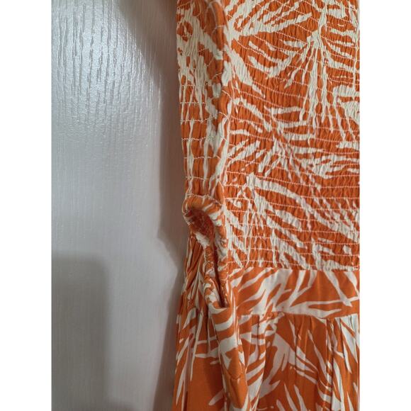 Sincerely Jules Orange Palm Leaf Tiered Cutout Ties Maxi Sundress, Women's Large - Picture 6 of 14